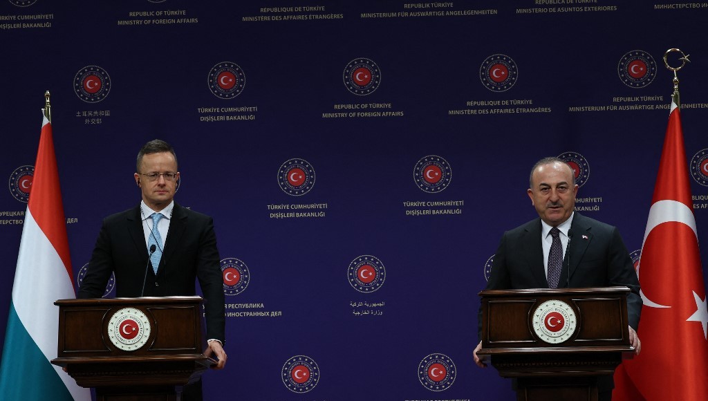 Turkish Foreign Minister Mevlut Cavusoglu and Hungarian Foreign and Trade Minister Peter Szijjarto